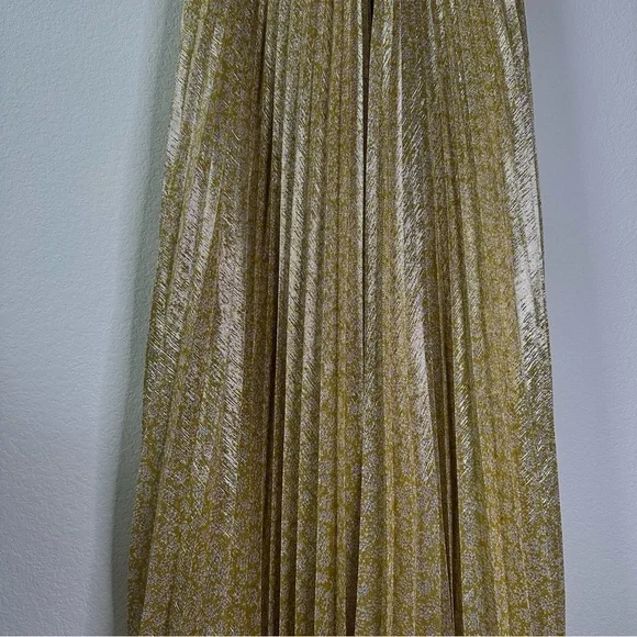 alexis joya gold pleated dress Alexis Joya Pliss Maxi Dress in Metallic